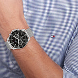 Tommy Hilfiger Jordan Chronograph Black Dial Silver Mesh Strap Watch For Men - 1792092 Authentic Buy Shop Now