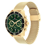 Tommy Hilfiger Jordan Chronograph Green Dial Gold Mesh Strap Watch For Men - 1792093 Authentic Buy Shop Now