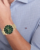 Tommy Hilfiger Jordan Chronograph Green Dial Gold Mesh Strap Watch For Men - 1792093 Authentic Buy Shop Now