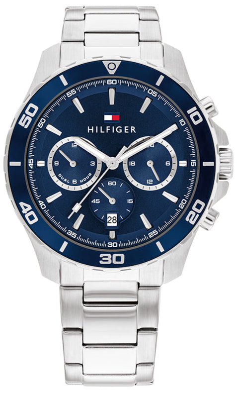 Tommy Hilfiger Jordan Chronograph Blue Dial Silver Steel Strap Watch For Men - 1792094 Authentic Buy Shop Now