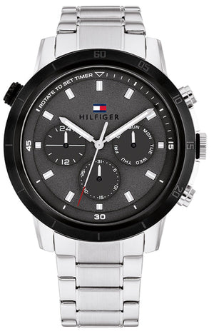 Tommy Hilfiger Troy Chronograph Grey Dial Silver Steel Strap Watch For Men - 1792106 Authentic Buy Shop Now