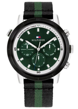 Tommy Hilfiger Troy Chronograph Green Dial Two Tone Nylon Strap Watch For Men - 1792107 Authentic Buy Shop Now