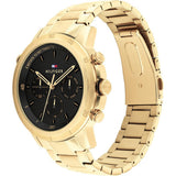 Tommy Hilfiger Troy Chronograph Black Dial Gold Steel Strap Watch For Men - 1792109 Authentic Buy Shop Now