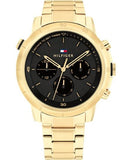 Tommy Hilfiger Troy Chronograph Black Dial Gold Steel Strap Watch For Men - 1792109 Authentic Buy Shop Now