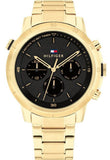 Tommy Hilfiger Troy Chronograph Black Dial Gold Steel Strap Watch For Men - 1792109 Authentic Buy Shop Now