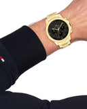 Tommy Hilfiger Troy Chronograph Black Dial Gold Steel Strap Watch For Men - 1792109 Authentic Buy Shop Now