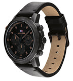 Tommy Hilfiger Troy Chronograph Black Dial Black Leather Strap Watch For Men - 1792110 Authentic Buy Shop Now