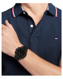 Tommy Hilfiger Troy Chronograph Black Dial Black Leather Strap Watch For Men - 1792110 Authentic Buy Shop Now