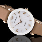 Emporio Armani Gianni T Bar Quartz Mother of Pearl White Dial Brown Leather Strap Watch For Women - AR11040 Authentic Buy Shop Now