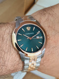 Versace V-Urban Green Dial Two Tone Steel Strap Watch for Men - VELQ00619 Authentic Buy Shop Now