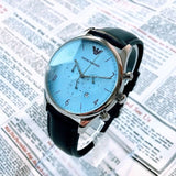 Emporio Armani Chronograph Blue Dial Blue Leather Strap Watch For Men - AR1889 Authentic Buy Shop Now