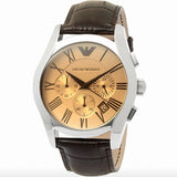 Emporio Armani Valente Chronograph Amber Dial Brown Leather Strap Watch For Men - AR1634 Authentic Buy Shop Now