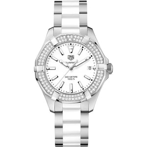 Tag Heuer Aquaracer Diamonds White Dial Two Tone Steel Strap Watch for Women - WAY131F.BA0914 Authentic Buy Shop Now