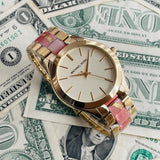 Michael Kors Slim Runway Gold Dial Two Tone Steel Strap Watch for Women - MK4300 Authentic Buy Shop Now