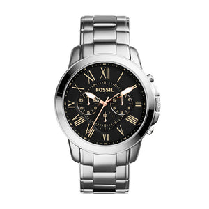 Fossil Grant Chronograph Black Dial Silver Steel Strap Watch for Men - FS4994 Authentic Buy Shop Now