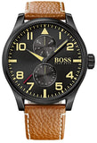 Hugo Boss Aeroliner Maxx Chronograph Black Dial Brown Leather Strap Watch For Men - HB1513082 Authentic Buy Shop Now