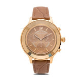 Swarovski Octea Lux Chrono Brown Gold Dial Brown Leather Strap Watch for Women - 5632260 Authentic Buy Shop Now