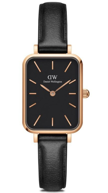 Daniel Wellington Quadro Sheffield Black Dial Black Leather Strap Watch For Women - DW00100435 Authentic Buy Shop Now