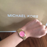 Michael Kors Lexington Quartz Pink Dial Gold Steel Strap Watch For Women - MK3270 Authentic Buy Shop Now