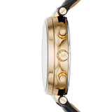 Michael Kors Sawyer Champagne Dial Black Leather Strap Watch for Women - MK2433 Authentic Buy Shop Now