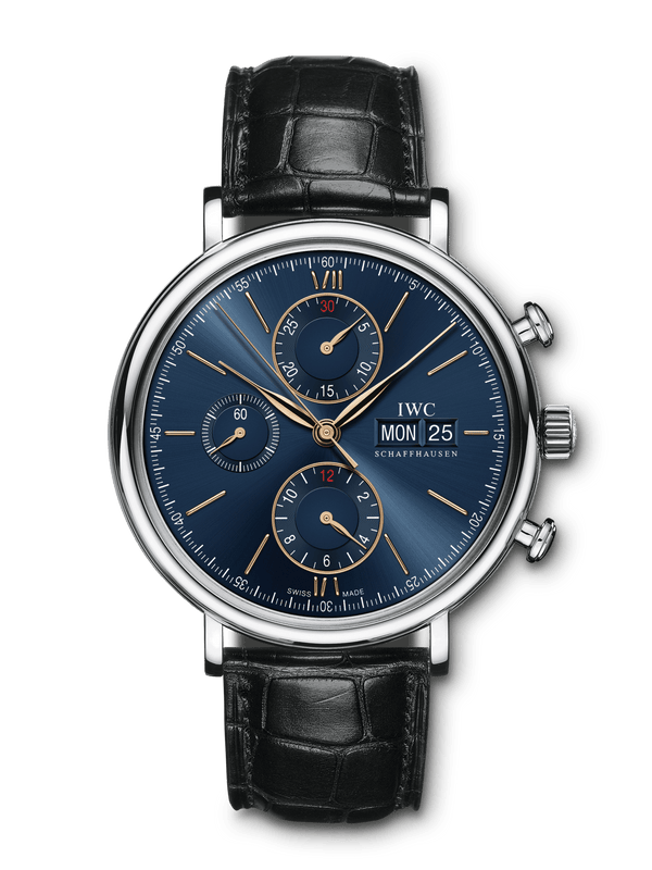 IWC Portofino Chronograph Blue Dial Black Leather Strap Watch for Men - IW391036 Authentic Buy Shop Now