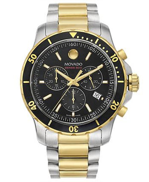 Movado Series 800 Chronograph Black Dial Two Tone Steel Strap Watch For Men - 2600146 Authentic Buy Shop Now