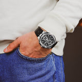 Hugo Boss Ikon Black Dial Black Leather Strap Watch for Men - 1513178