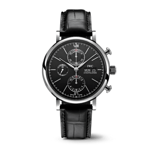IWC Portofino Chronograph Black Dial Black Leather Strap Watch for Men - IW391029 Authentic Buy Shop Now