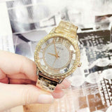 Guess Analog Diamonds Silver Dial Gold Steel Strap Watch For Women - W1013l2 Authentic Buy Shop Now