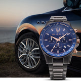 Maserati SFIDA Chronograph Blue Dial Grey Steel Strap Watch For Men - R8873640001 Authentic Buy Shop Now