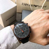 Emporio Armani Aviator Grey Dial Grey Leather Strap Watch For Men - AR11168 Authentic Buy Shop Now