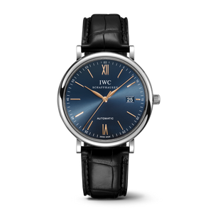 IWC Portofino Automatic Blue Dial Black Leather Strap Watch for Men - IW356523 Authentic Buy Shop Now