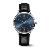 IWC Portofino Automatic Blue Dial Black Leather Strap Watch for Men - IW356523 Authentic Buy Shop Now