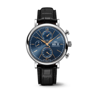 IWC Portofino Chronograph Blue Dial Black Leather Strap Watch for Men - IW391036 Authentic Buy Shop Now