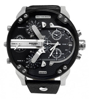 Diesel Mr Daddy Chronograph Black Dial Black Leather Strap Watch For Men - DZ7313 Authentic Buy Shop Now