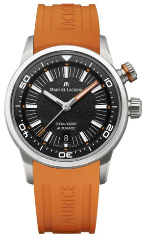 Maurice Lacroix Pontos S Diver Black Dial Orange Rubber Strap Watch For Men - PT6248-SS00L-330-J Authentic Buy Shop Now