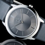 Calvin Klein Minimal Grey Dial Black Leather Strap Watch for Men - K3M221C4 Authentic Buy Shop Now
