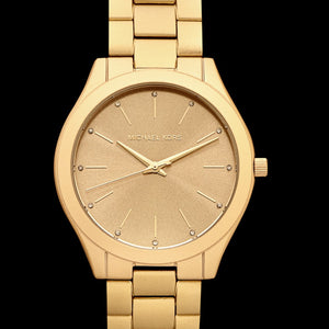 Michael Kors Slim Runway Quartz Gold Dial Gold Steel Strap Watch For Women - MK4501 Authentic Buy Shop Now