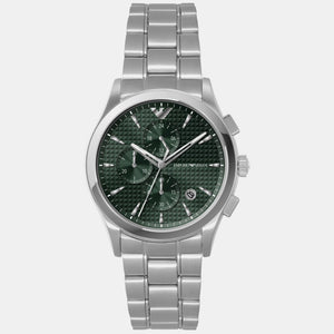 Emporio Armani Paolo Chronograph Green Dial Silver Steel Strap Watch For Men - AR11529 Authentic Buy Shop Now