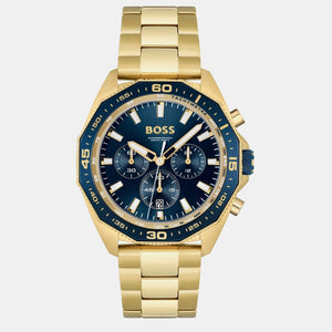 Hugo Boss Energy Chronograph Blue Dial Gold Steel Strap Watch For Men - 1513973 Authentic Buy Shop Now