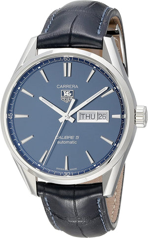 Tag Heuer Carrera Calibre 5 Automatic Blue Dial Blue Leather Strap Watch for Men - WAR201E.FC6292 Authentic Buy Shop Now
