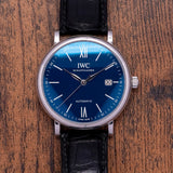 IWC Portofino '150 Years Edition' Automatic Blue Dial Black Leather Strap Watch for Men - IW356518 Authentic Buy Shop Now