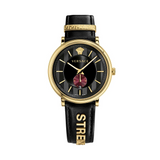 Versace V-Circle Manifesto Edition Black Dial Black Leather Strap Watch for Men - VBQ050017 Authentic Buy Shop Now