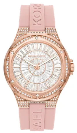 Michael Kors Lennox Three-Hand Analog White Dial Pink Silicone Strap Watch For Women - MK7334 Authentic Buy Shop Now
