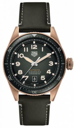 Tag Heuer Autavia Calibre 5 Automatic Olive Green Dial Green Leather Strap Watch for Men - WBE5190.FC8268 Authentic Buy Shop Now
