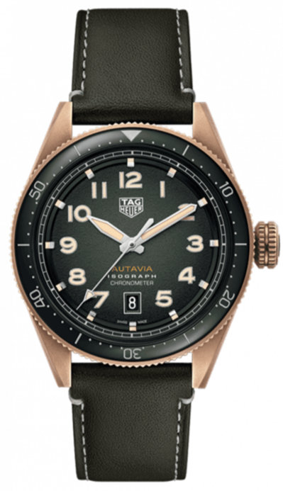 Tag Heuer Autavia Calibre 5 Automatic Olive Green Dial Green Leather Strap Watch for Men - WBE5190.FC8268 Authentic Buy Shop Now