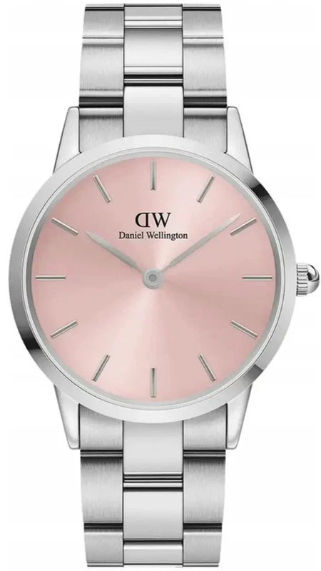 Daniel Wellington Iconic Link Pink Dial Silver Steel Strap Watch For Women - DW00100327 Authentic Buy Shop Now