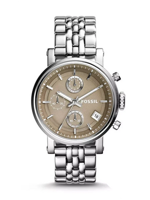 Fossil Boyfriend Chronograph Brown Dial Silver Steel Strap Watch for Women - ES3747 Authentic Buy Shop Now