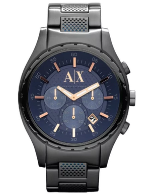 Armani Exchange Chronograph Blue Dial Grey Steel Strap Watch For Men - AX1166 Authentic Buy Shop Now
