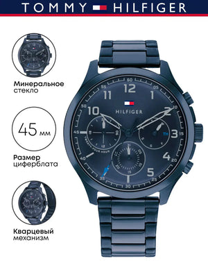 Tommy Hilfiger Asher Chronograph Blue Dial Blue Steel Strap Watch For Men - 1791853 Authentic Buy Shop Now
